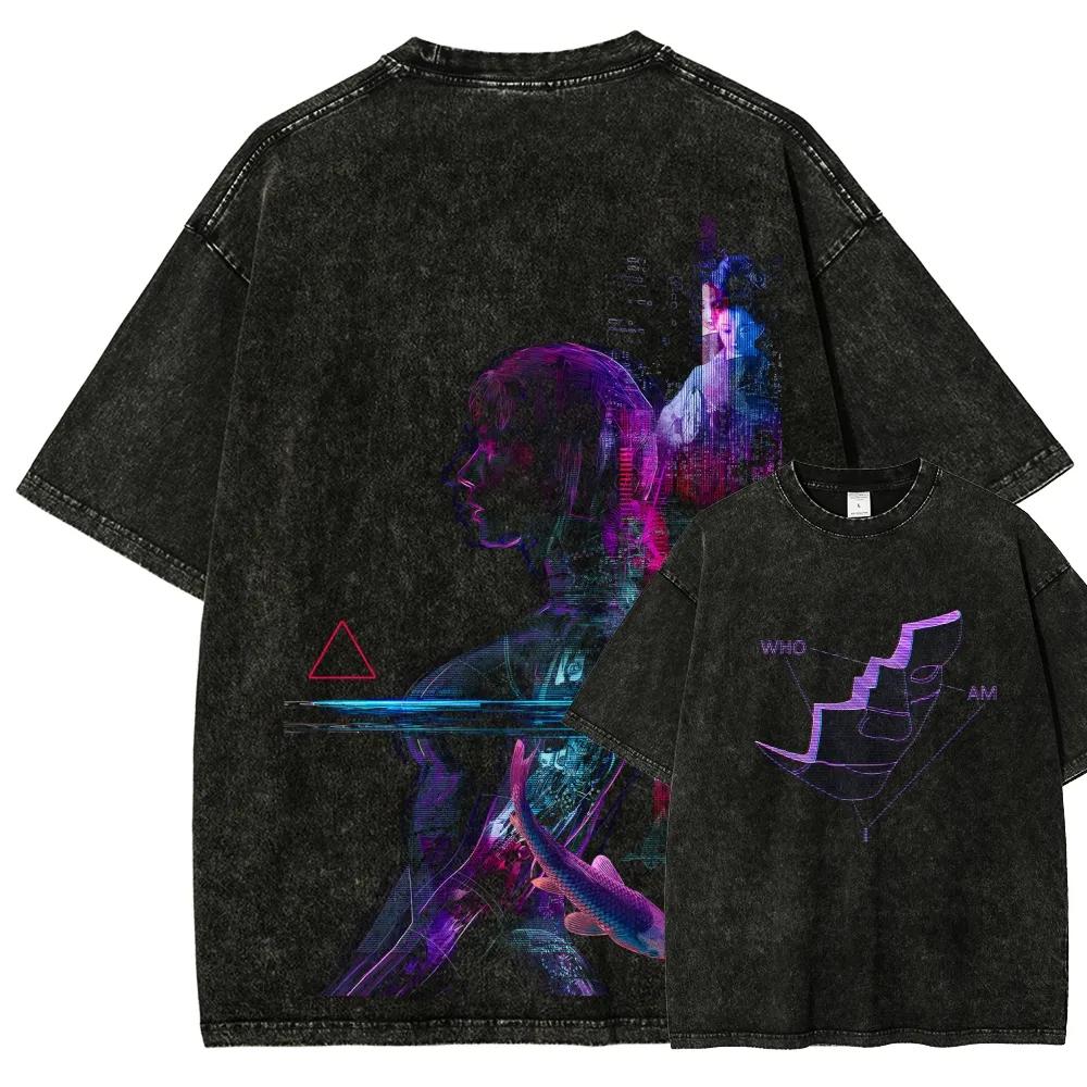 2026 Hot Sale Japan Classic Anime Ghost in The Shell Graphic Print Retro Washed Tshirt New Harajuku Fashion Men Women Cotton Tee Oversized Loose Top