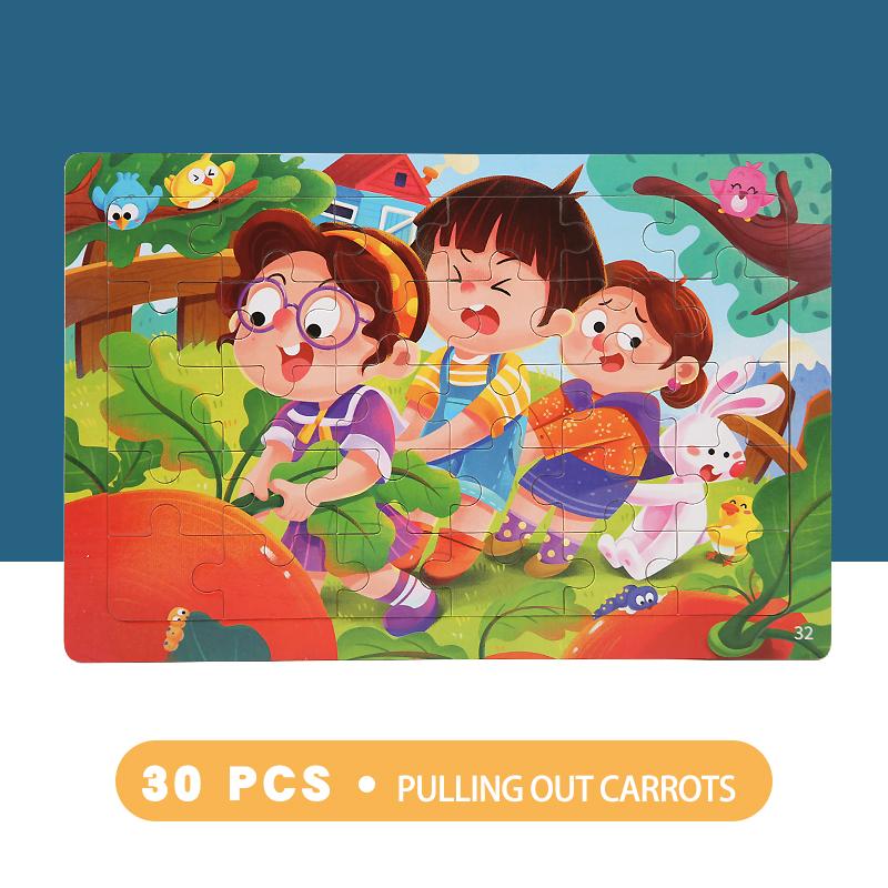 30 Piece Wooden 3D Puzzle Cartoon Animal & Vehicle Jigsaw Montessori Educational Toys for Kids Baby Years - Creative Gift