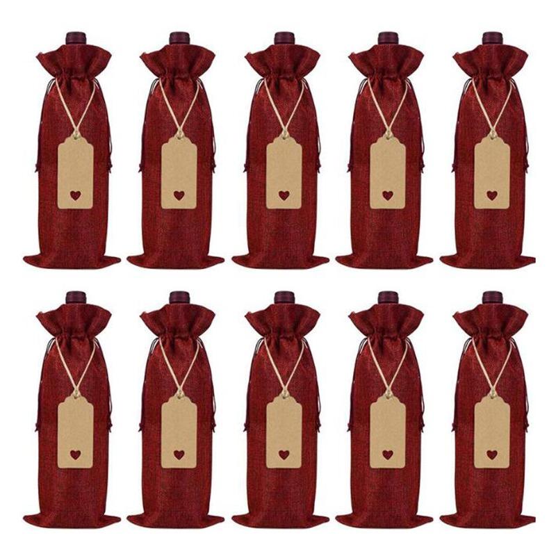 

Льняные чехлы для бутылок вина с завязкой 15*35 см джутовый держатель для винных сумок для подарков и украшения рождественского подарка