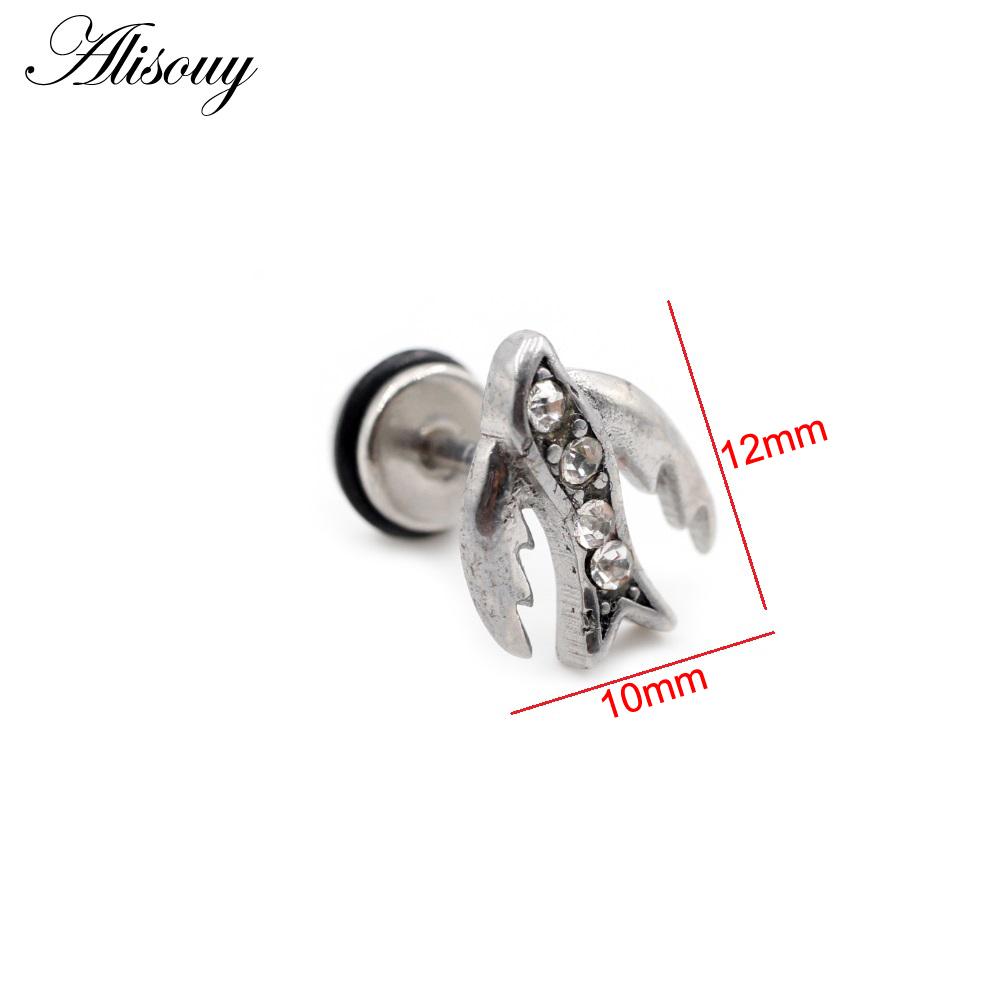 Alisouy 2pcs Stainless Steel Dolphin Lizard Sun Moon Cross CZ Women Men Ear Stud Earring Tragus Helix Cartilage Piercing Jewelry