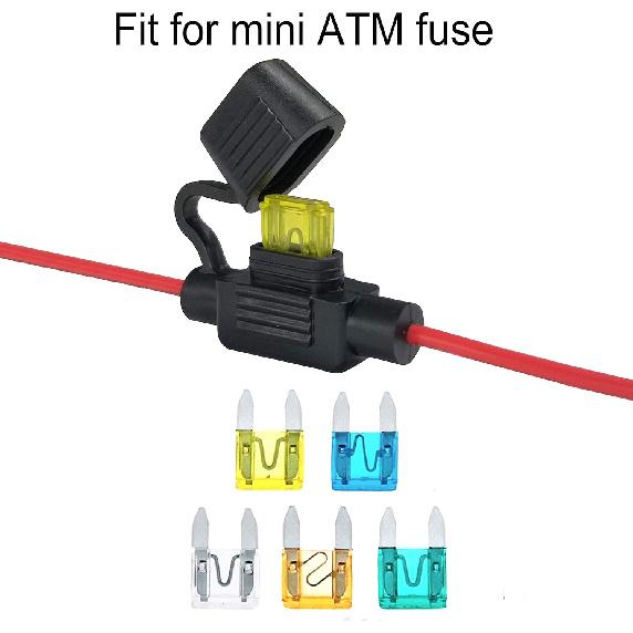 VANTRONIK Waterproof MINI Inline Fuse Holder With 18 Gauge AWG Wire 12 Inches Long, Fit For Small Blade Fuse In Vehicle/Boat/RV/Tractor, 5 Pack