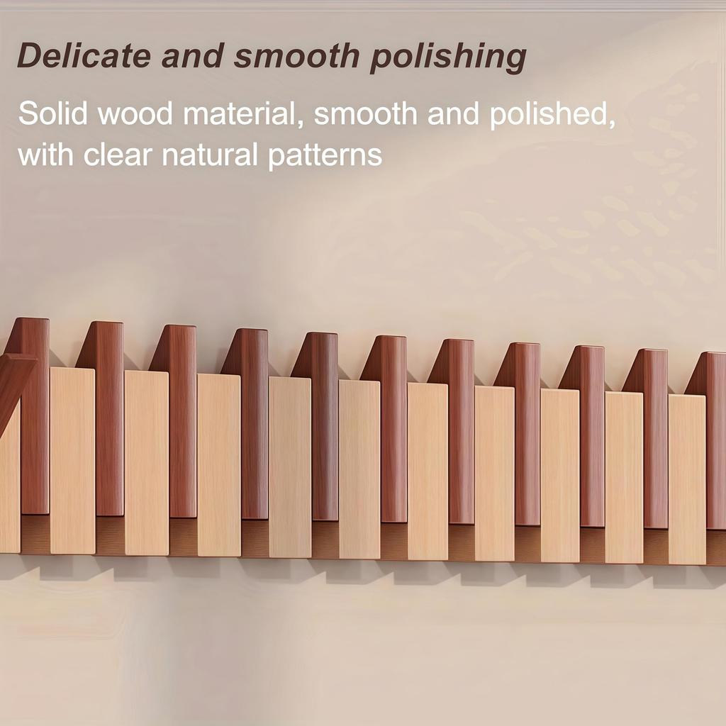 [Wall-Mounted Coat Rack] 1pc Natural Wood Wall-Mounted Coat Rack with Hooks -Piano-Shaped Accordion Design,Walnut Finish,Space-Saving Vertical Storage