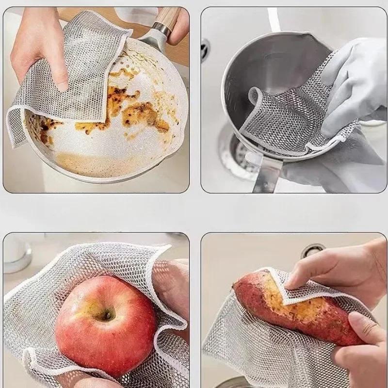 For Dishcloth Rag Cleaning Supplies Useful Things For Kitchen Steel Household Non-Stick Metal Towel Dish Use. Wire 3-10Pcs Oil