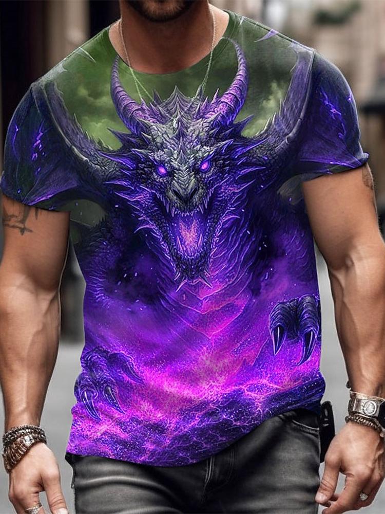 Summer Street Style Fashion Men's T-shirt Urban Everyday Casual Short-sleeved Top 3D Dragon Print Men's Outdoor T-shirt