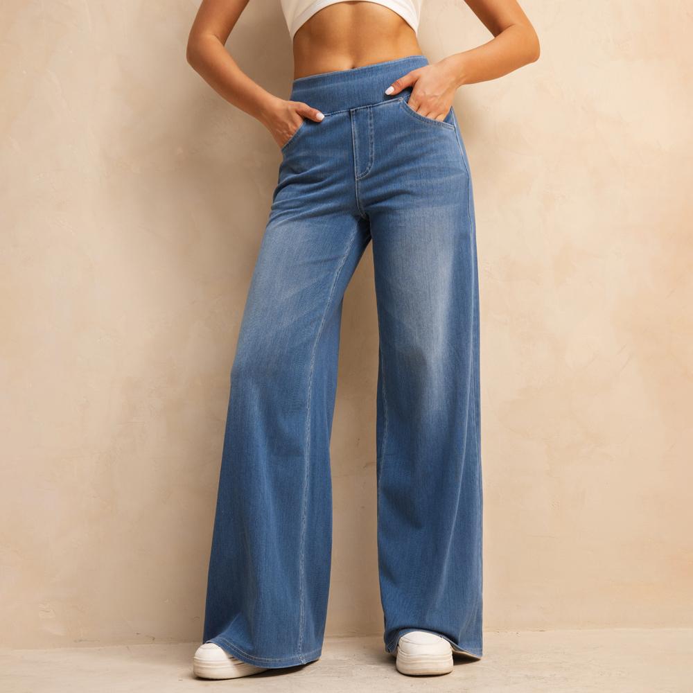 

Shascullfites Джинсы Melody с высокой посадкой и контролем живота, женские джинсы клеш в стиле ретро, синего цвета, с карманами, повседневные джинсы с широкими штанинами XL