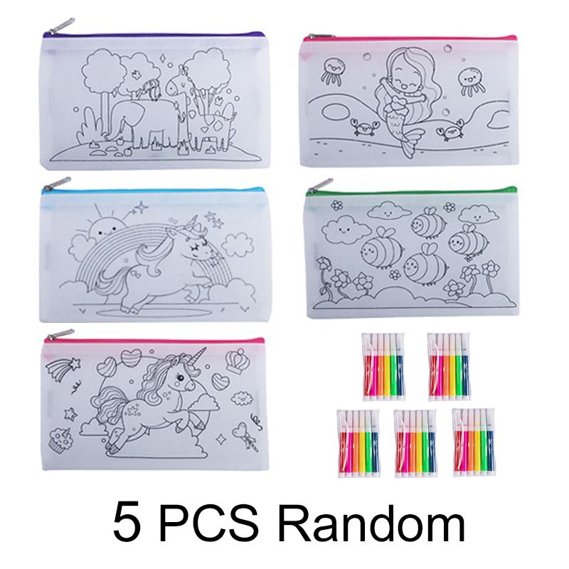 DIY Coloring Goodie Bags with Coloring Markers Party Gift Bags for Kids Toy Storage Bag Eco Non-Woven Fabric Drawstring Bags