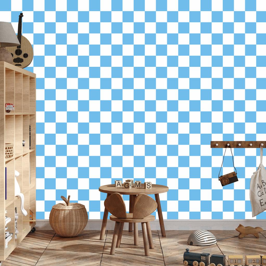 Azure Checkerboard Wallpaper for Living Room and Bedroom 50x1000