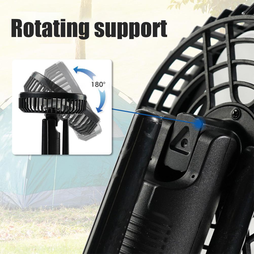 Portable Desk Fan with Tripod Light USB Rechargeable Air Cooling Fan Light Outdoor Camping Ceiling Fan for Travel Tent