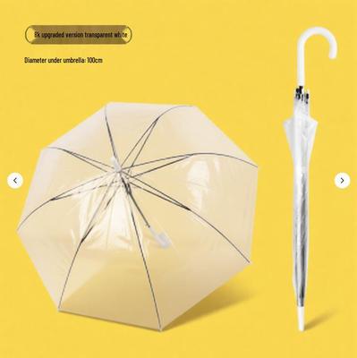 Women's Large White 8-Rib Transparent Umbrella with Long Handle and Automatic Open