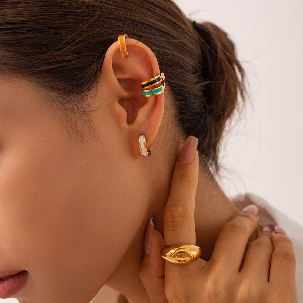 CARLIDANA Premium Ins Style 18K Gold Plated Mini Hoop Earrings Non-fading Stainless Steel Enamel Earrings For Ladies Women