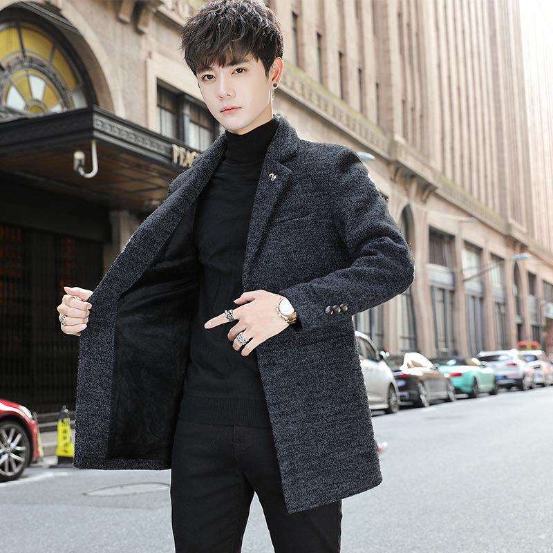 Men's Woolen Coat Medium and Long Trench Coat Men's Trend Large Size Casual Jacket Slim Fit Large Size Men's Clothing