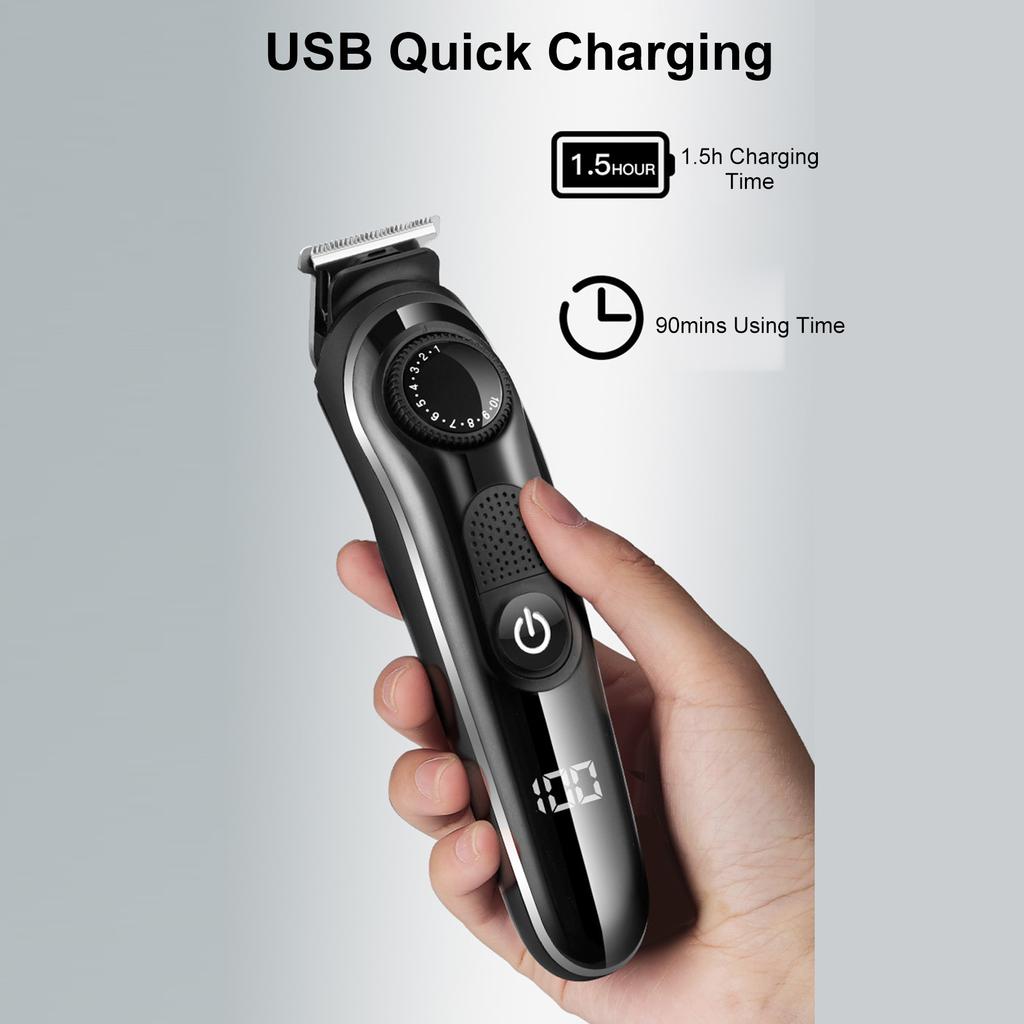 5 in 1 Electric Hair Trimmer for Men, Cordless Rechargeable Whole Body Hair Trimming Machine with Digital Display, Suitable for Beard Nose Chest Shavi