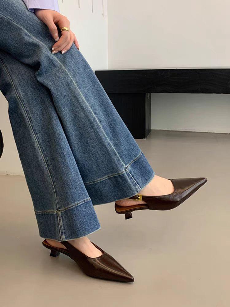 

Весна 2025 новая мода нишевый дизайн чувство плоский каблук острый носок высокие каблуки сумка голова пустой ремешок сандалии женские 39 бордовый