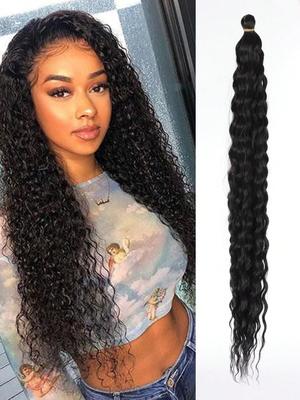 Synthetic Wig Black Wavy Crochet Braiding Hair Pre Stretched 22 "Hawaiian Curl Water Wave Braided Hair