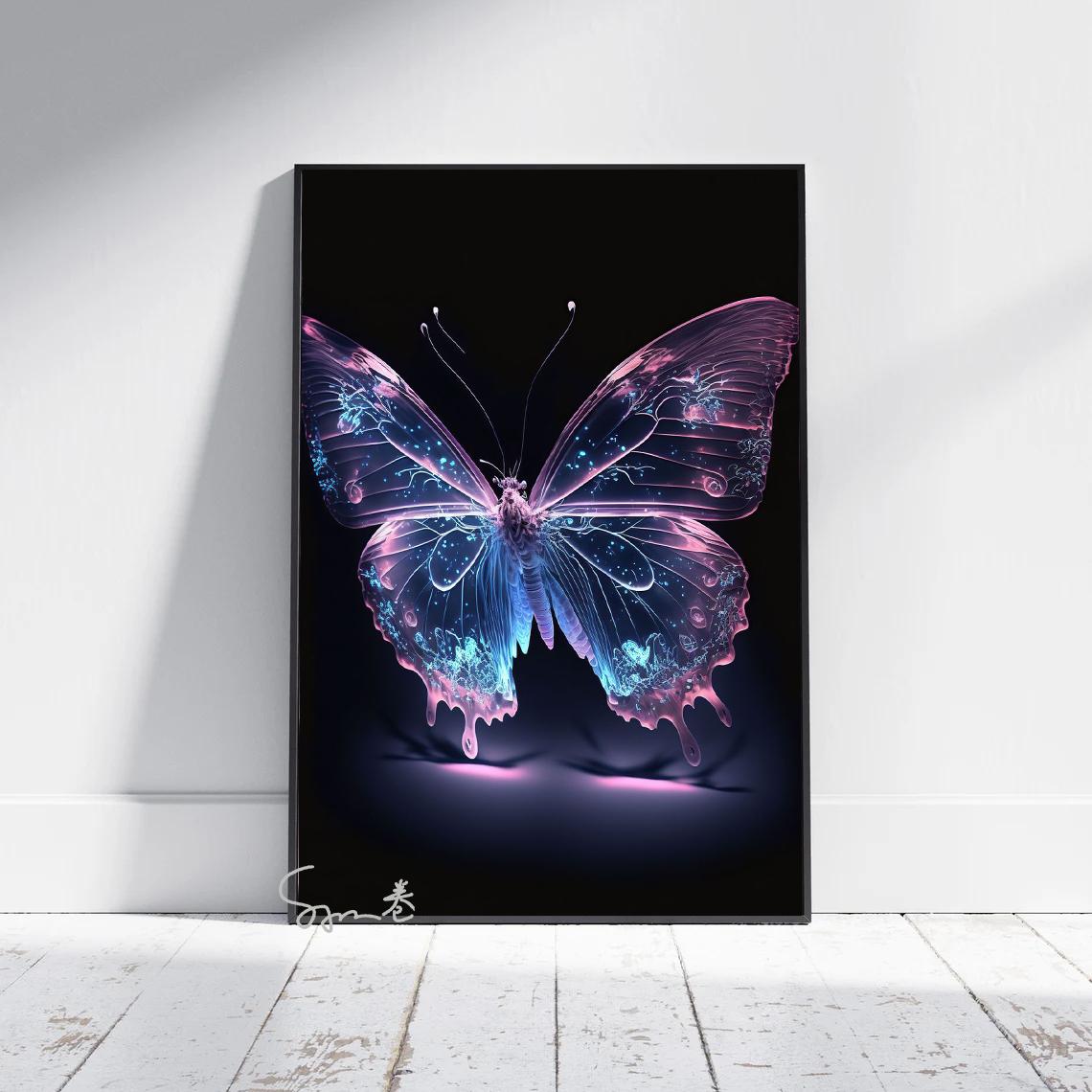 

Красочный неоновый постер с бабочкой, печать на холсте, фантазия, прозрачная бабочка, Настенный декор, домашний декор для гостиной, эстетический 21x30cm No Frame