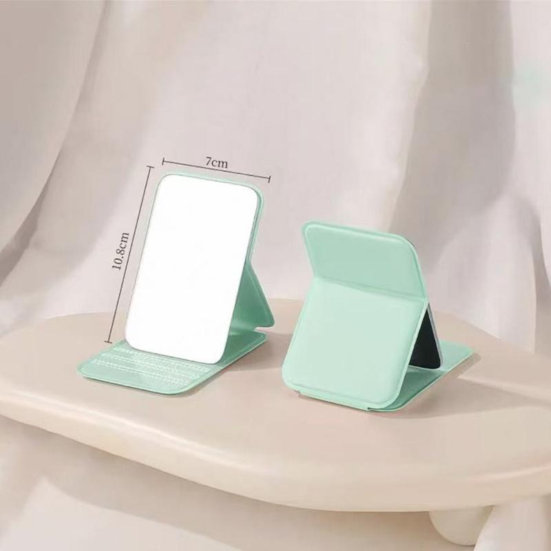 PU Leather Solid Color Foldable Makeup Mirror Simple Portable Handheld & Desktop Dual-Use Student Cute Pocket Mirror