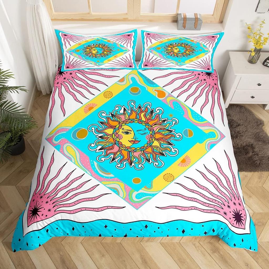 Sun and Moon Psychedelic Duvet Cover Set King Size Geometric Creative Colorful Bedding Children Teenagers Adult Room Decoration