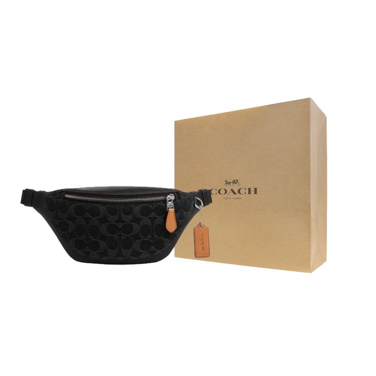 Coach Warren 29 Classic Monogram Print Zipper Closure Fabric With Leather Shoulder Crossbody Bag Large Unisex Bags Charcoal CO918-SVBK