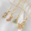 Copper Zircon-Embellished Christmas Tree & Snowman Pendant Necklace