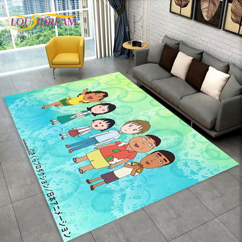 Chi-bi Maruko Sakura Momoko Teppich, groß, Teppich für Wohnzimmer, Schlafzimmer, Sofa, Fußmatte, Dekoration, rutschfeste Bodenmatte für Kinder, 3D