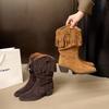 Lederversion~ Französische spitze Quaste hochhackige Stiefeletten 2025 Herbst neue mittelhohe Stiefel Innenhöhe erhöht Western-Cowboystiefel