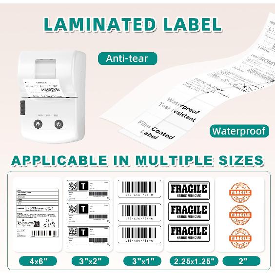Portable Bluetooth Label Maker Machine with 3 Waterproof Label Rolls, 2 Inch Lightweight Thermal Label Printer for Small Business Office School Home
