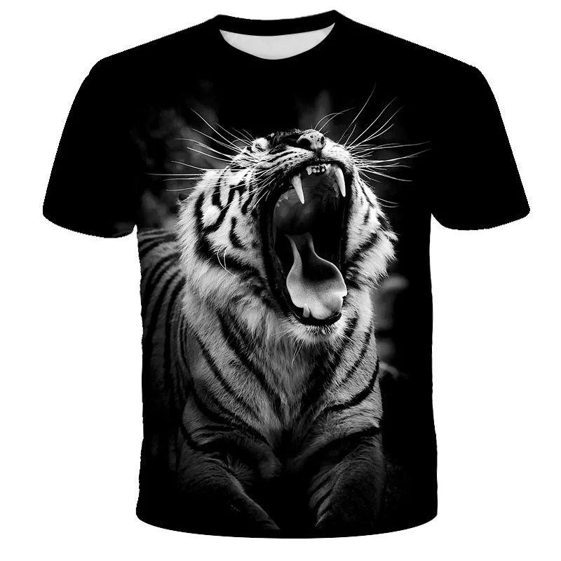 

Cool men s and women s black T-shirt animal tiger 3D printed T-shirt summer short sleeved Harajuku casual men s style 6XL