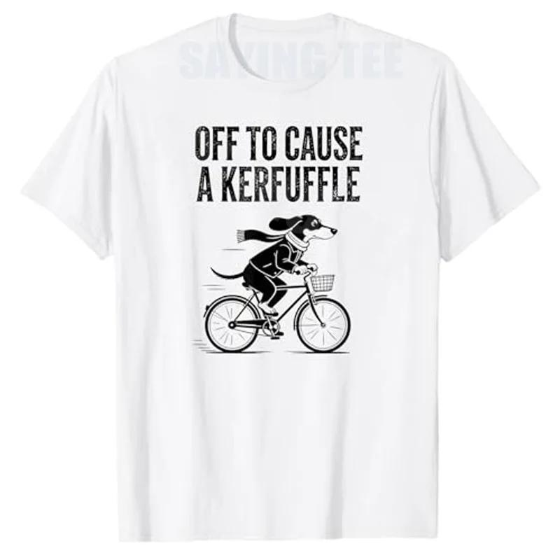 Dachshund Riding Bicycle Off To Cause A Kerfuffle Funny Graphic Tee Casual Round Neck Cotton TShirt S