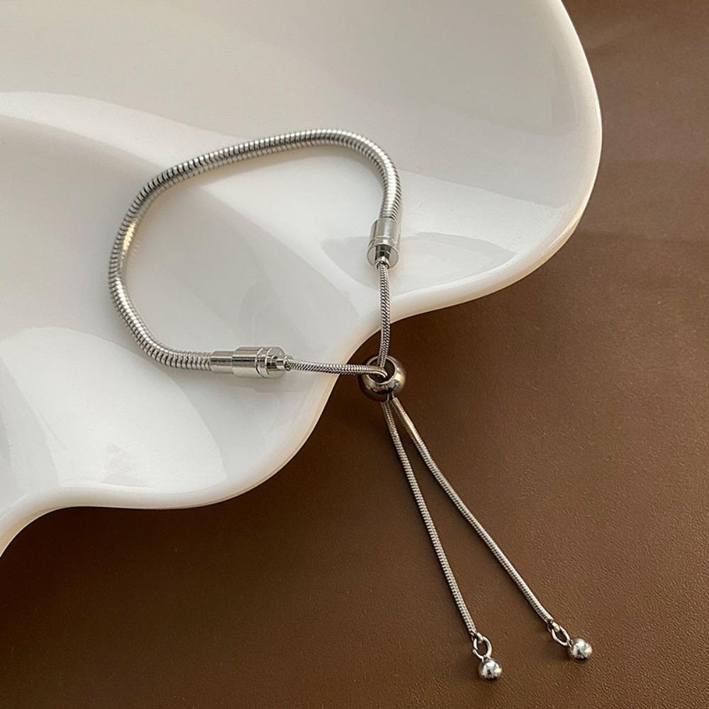 

Регулируемый браслет-цепочка «змейка» из титановой стали с бусинами для женщин, стильные серебристые минималистичные модные украшения