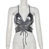 Glossy Punk Butterfly Vest Sleeveless Neck Halter Top Personality Y2K Slim Crop Tops  Female Girl