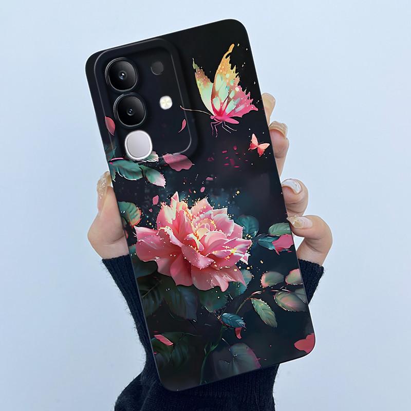 For Vivo Y29 4G Phone Case Fashion Simplicity Oil Painting Flower Soft Liquid Silicone Shell Back Cover For Vivo Y 29 4G Fundas
