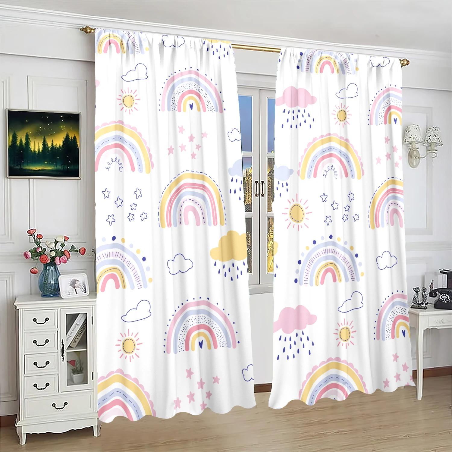 

Rainbow Joy Cartoon Curtains 2-Piece Polyester Set for Bedroom Living Room Study Playful Color Window Decor 100*130 Grommet Top 1pcs
