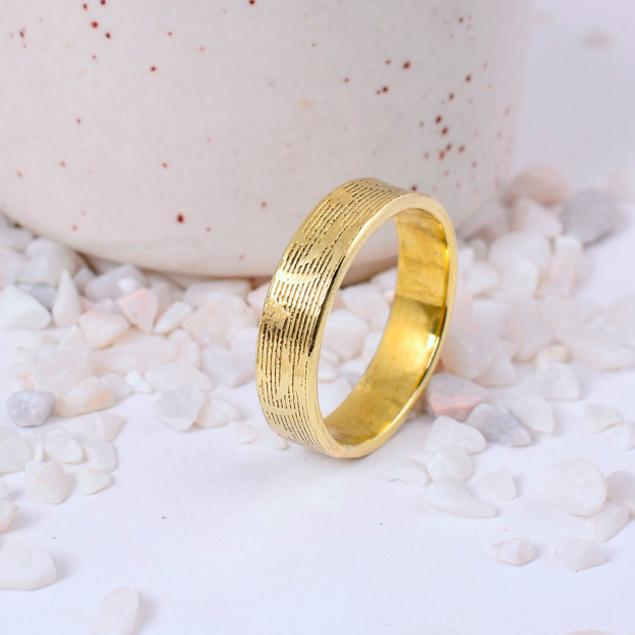 Handmade Brass Spinner Fidget Ring | Distressed & Floral Etched Textures Combo | Anxiety Relief Boho Statement Jewelry