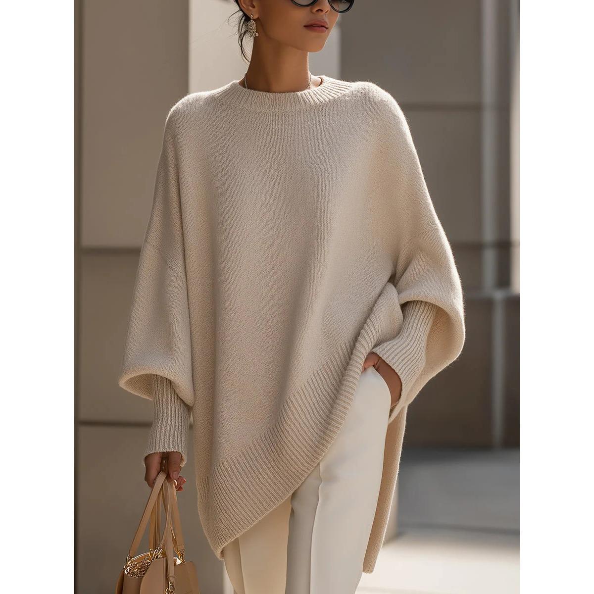 

Осенне-зимний пуловер с круглым вырезом, вязаный свитер для женщин, свободный и непринужденный стиль, однотонный женский свитер S