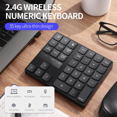 Teclado numérico sem fio 2.4G portátil 35 teclas teclado de escritório de contabilidade financeira embutido