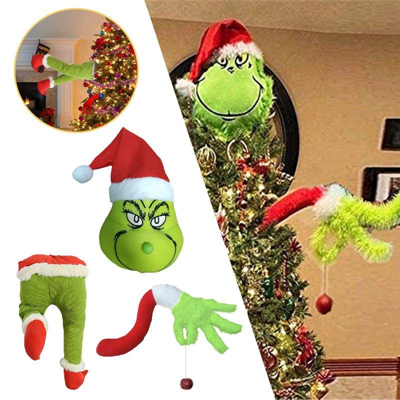 Charming Grinch Christmas Decorations Furry Green Leg And Head Tree Ornament Set