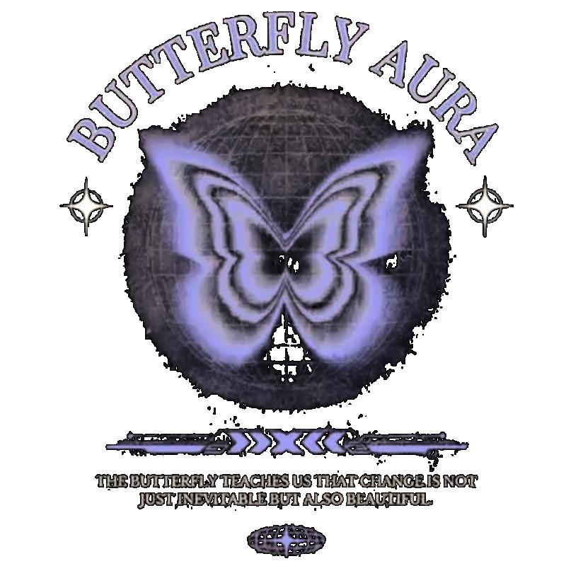 Oversized T-Shirt Black Butterfly Aura Graphic Print With Text Statement Casual Streetwear Fashion Top For Women