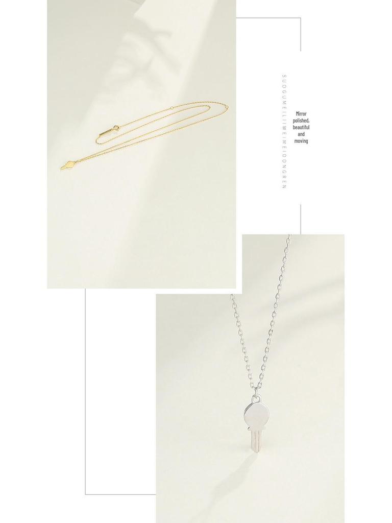 925 Silver Key Pendant Necklace - Women's Clavicle Chain, Cold Style, Couple's Niche Design
