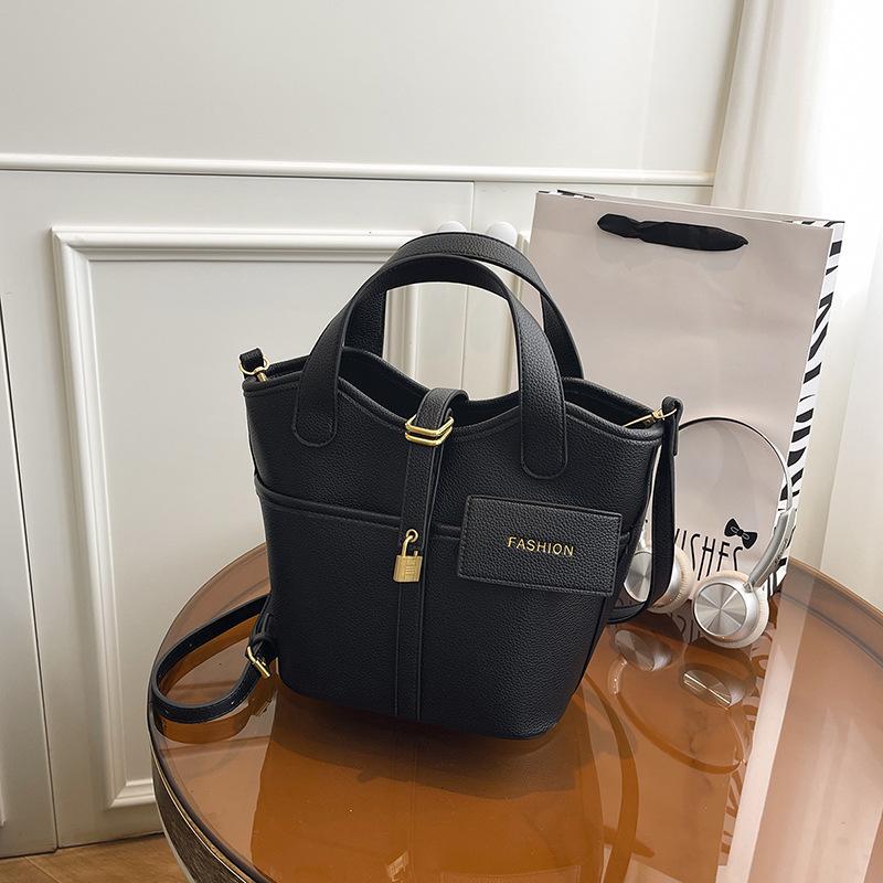2026 Women's Korean Style Fashion Leather Bucket Bag - Versatile Single Shoulder Crossbody Handbag