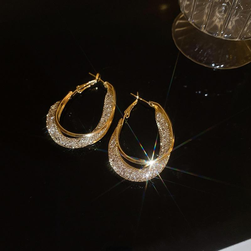 Crushed Silver Zircon Gold Circle Earrings Earrings European and American Earrings Design Sense Niche
