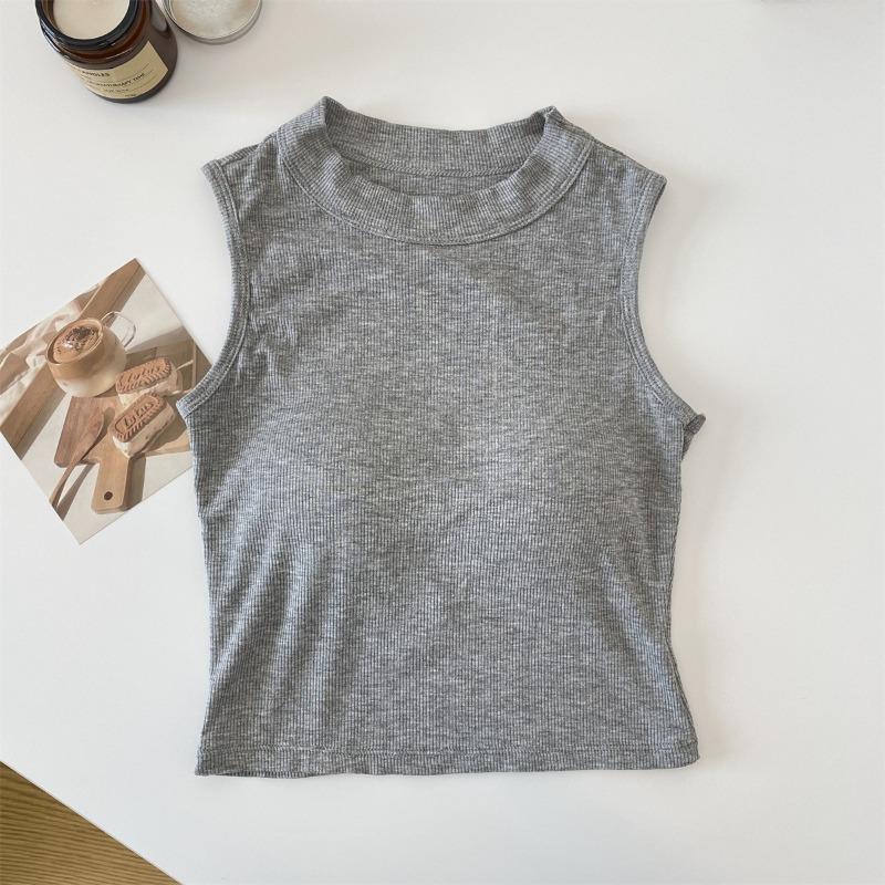 Sport-Baumwoll-Camisole mit integriertem BH, einfarbig gestricktes ärmelloses Top für Damen