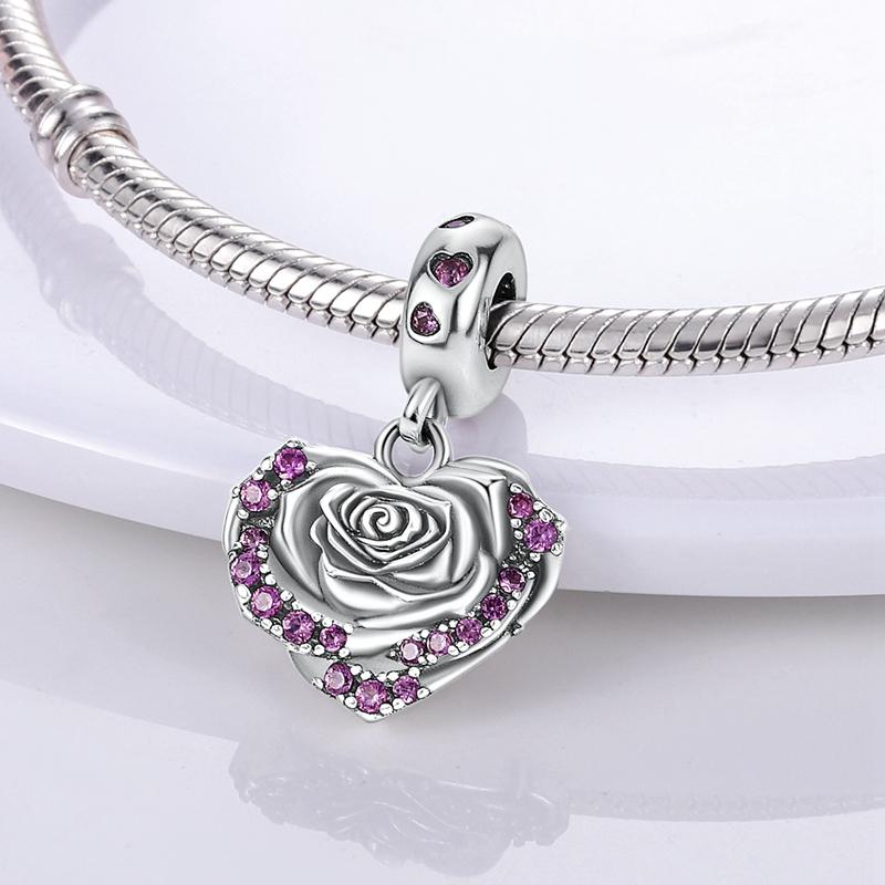 Original Copper Charms Beads Pendant Lotus Tulip Rose Carnation Flower Series Bead Fit Bracelets Women Jewelry Gift