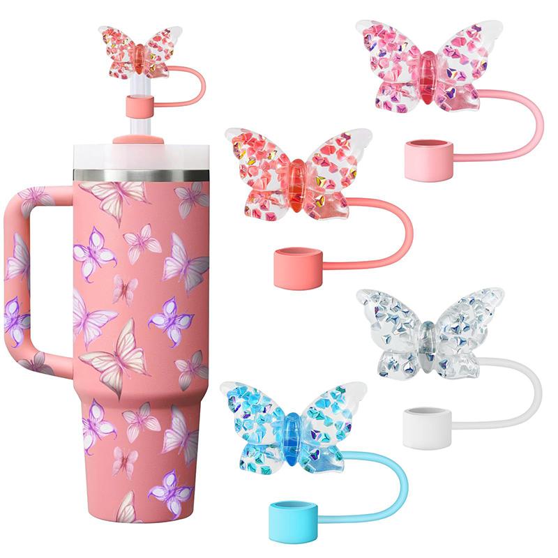 4/9Pcs Butterfly Straw Cover Cap Spill Stopper For Water Cup Silicone Heat-Resistant Dust Proof Straw Plug Cap Straw Accessory