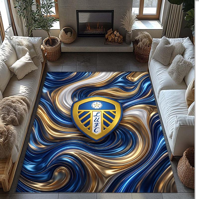 Leeds United Voetbal Print Kristalfluweel Tapijt, Comfortabel Waterabsorberend Antislip Binnen Vloerkleed