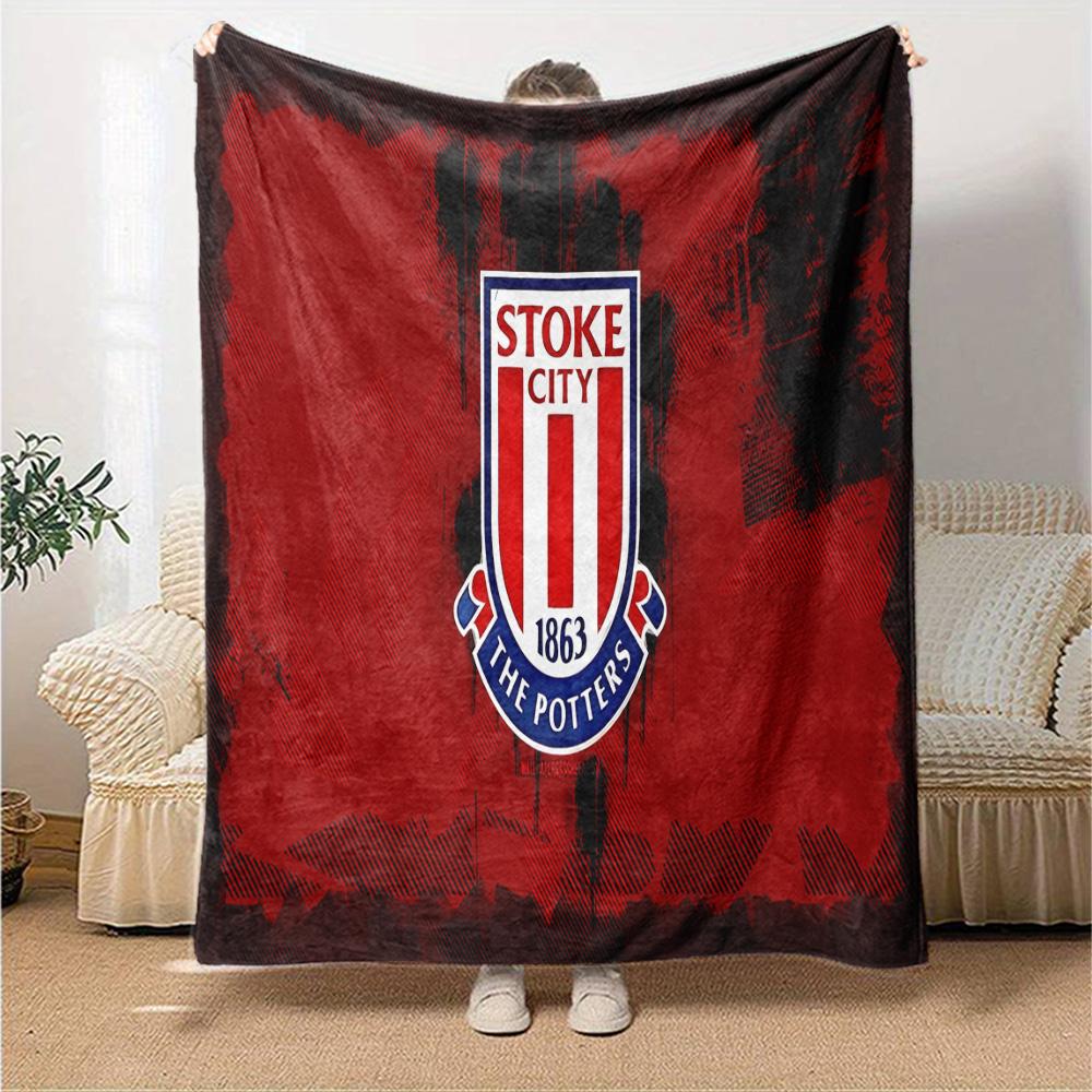 Stoke City Football Club Flannel Blanket, Soft Polyester, Modern Design, All-Season for Camping, Travel, Gifts for Holidays or Birthdays