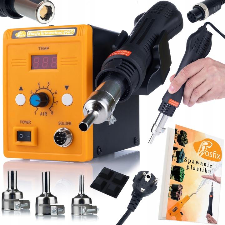 Rosfix Kompletny Zestaw Stacja Lutownicza 858D – 700W, Regulacja Temperatury 100–500°C | Zgrzewarka, Lutownica, Dysze, Spoiwa, Flux, Siatki