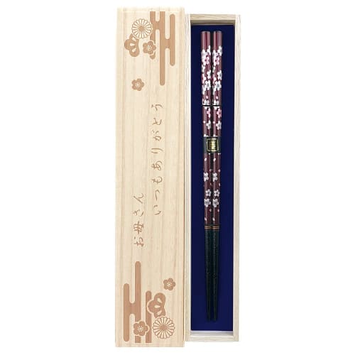 Chopsticks, "Wasai Hana Chirashi" (Wasai Hana Chirashi), Red, Dishwasher-Safe, Comes with Designed Paulownia Wood Box and Gift Wrapping, Perfect for M