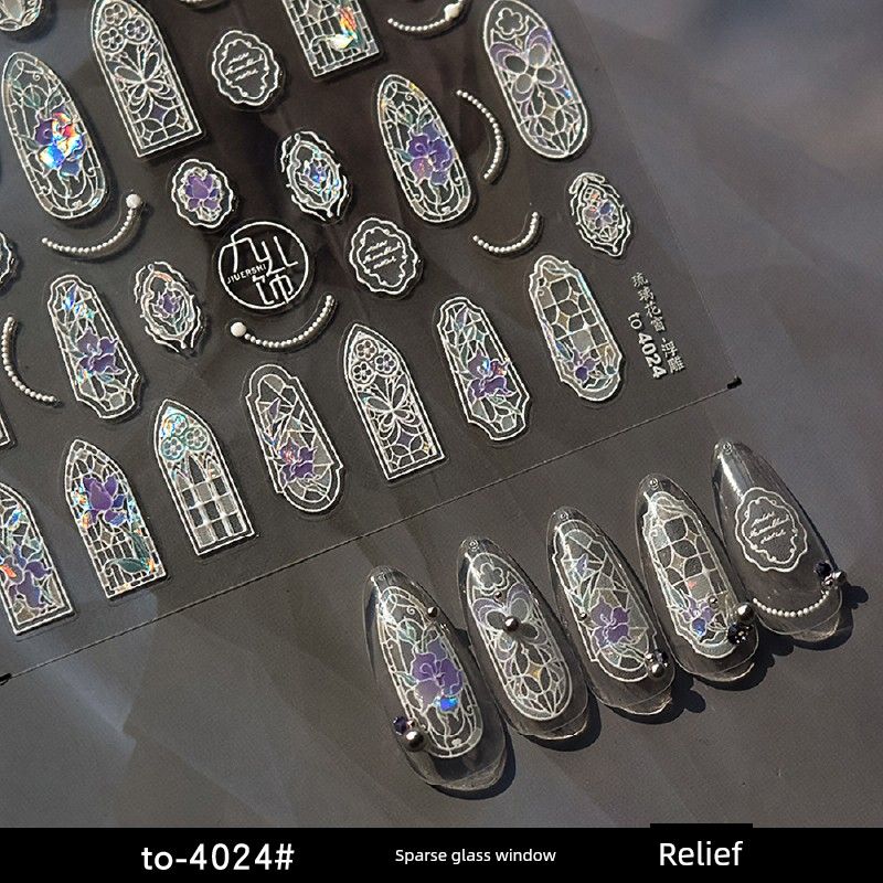 

Retro National Style Colored Glaze Flower Window Nail Stickers Shell Light Finger Stickers Inspiration Diamond Plaid Flowing Colorful Back Glue to-4024# Glass Flower Window Relief
