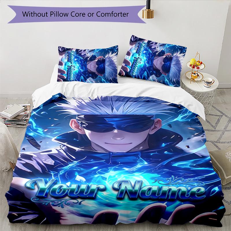 3pcs Gojo Satoru Cover Set - Personalized Name, HD Printed Bedding with 1 Cover and 2 Pillowcases - Perfect for Home Decor, Easy Care