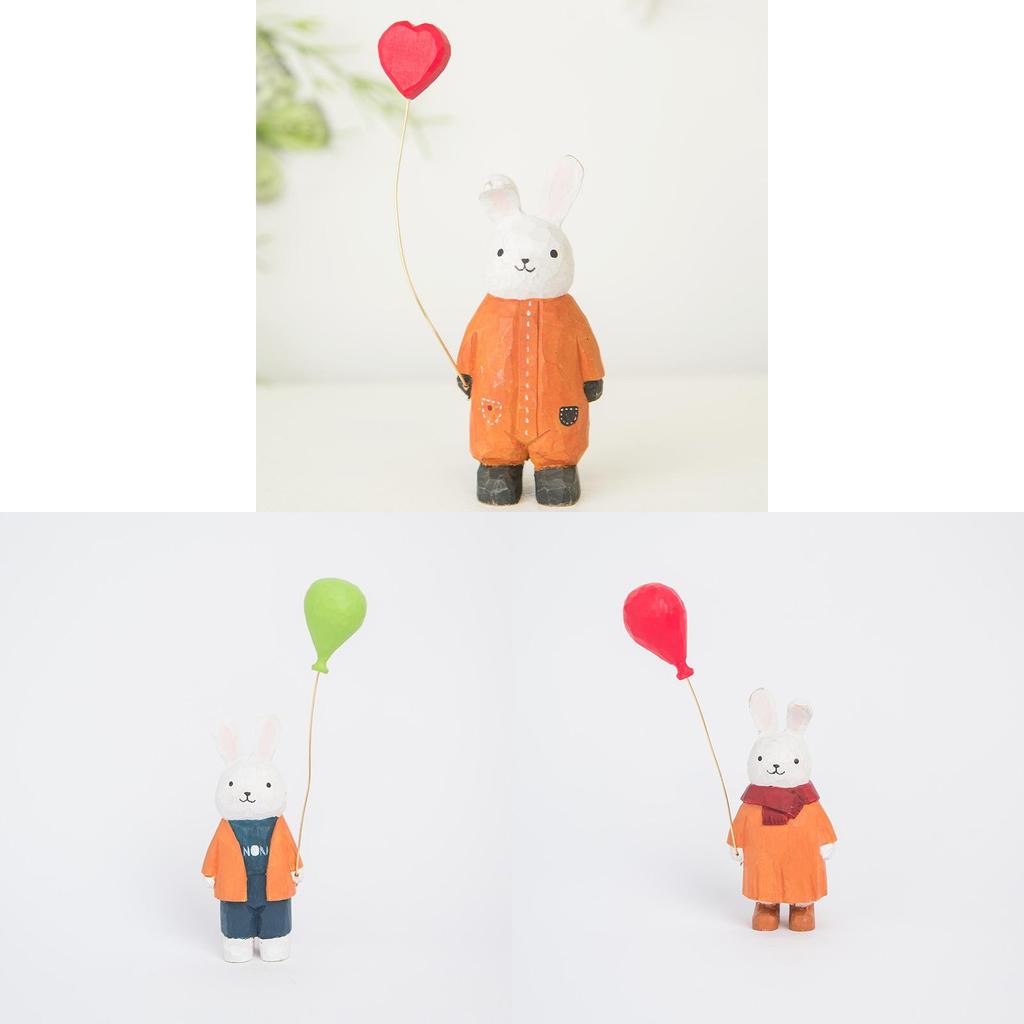 Modern Minimalist Wooden Bunny Decor With Balloon Figurine For Home Office And Gift Giving